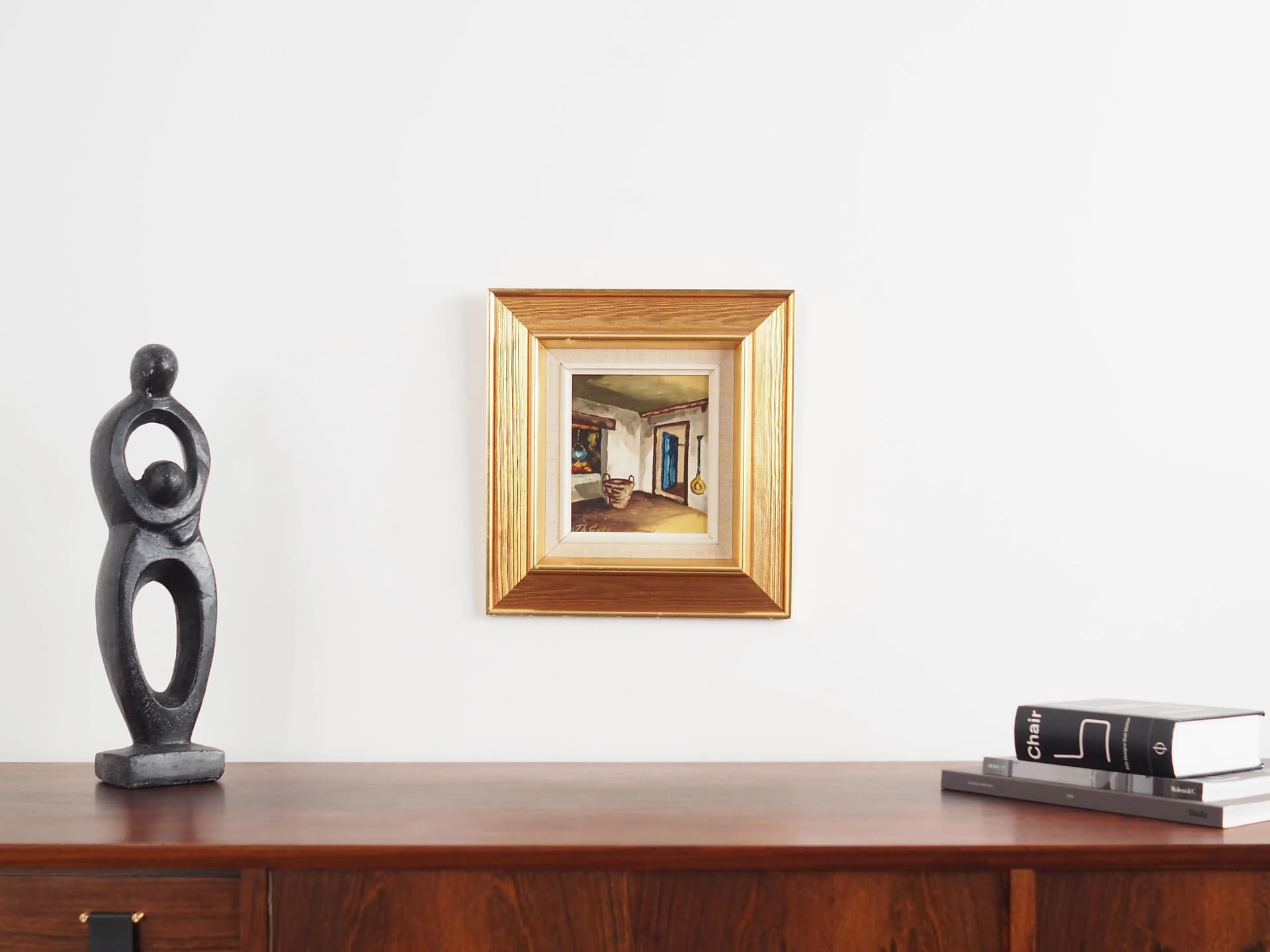 Painting Wiejska izba, Scandinavian design, brown, wood, Poland, 1970s. - 17273