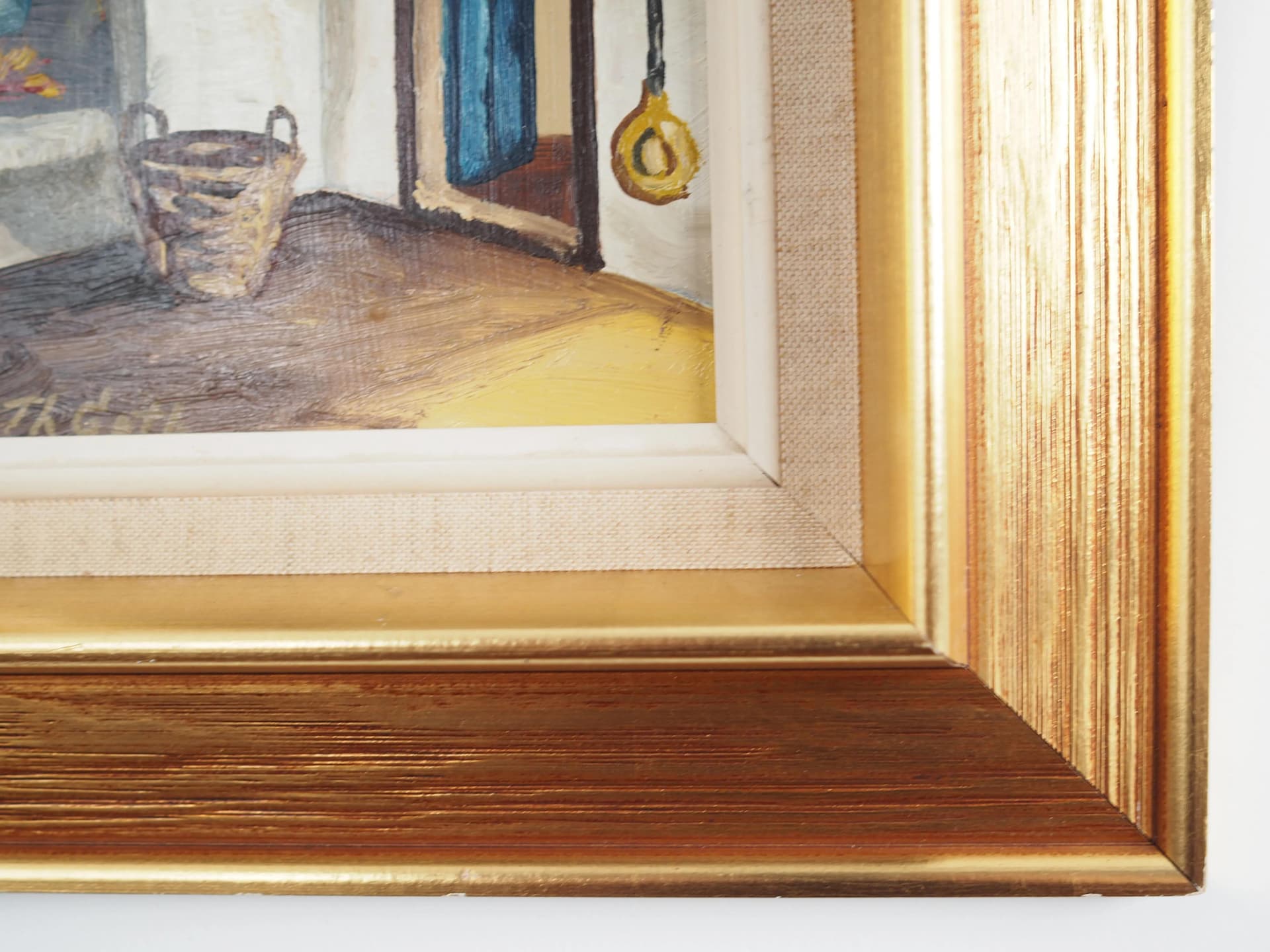 Painting Wiejska izba, Scandinavian design, brown, wood, Poland, 1970s. - 17276