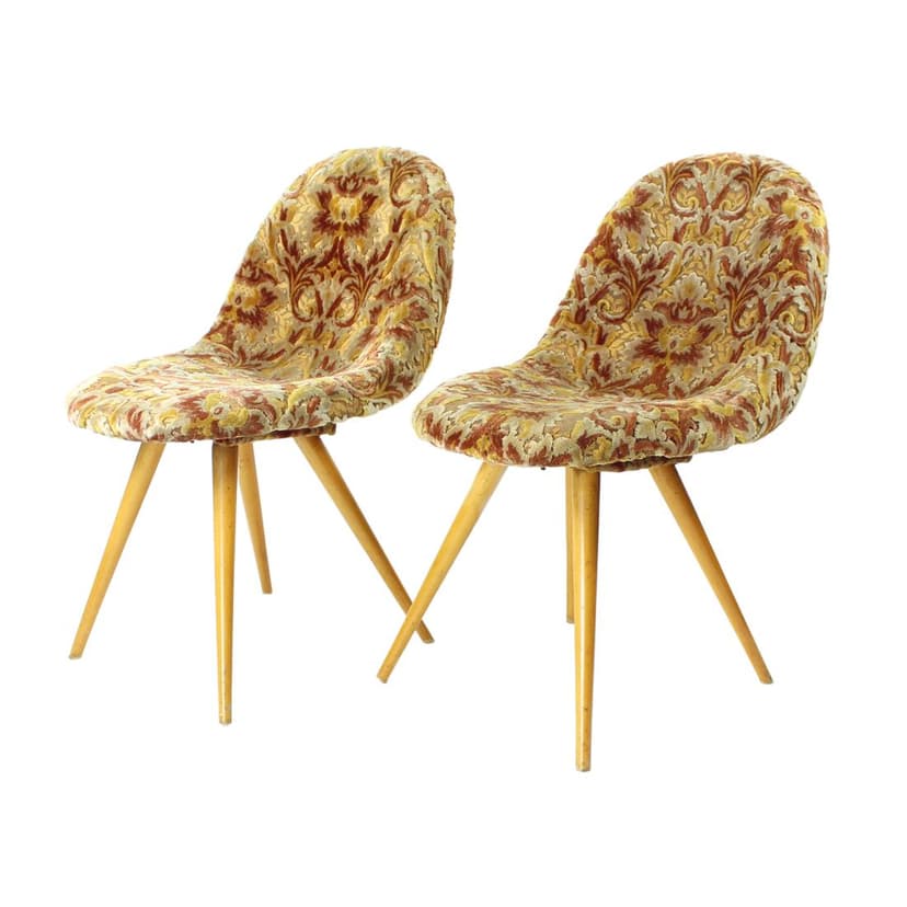 Krzesło Shell, velvet multicolor, dąb, proj. M. Navratil, Czechosłowacja, lata 60.