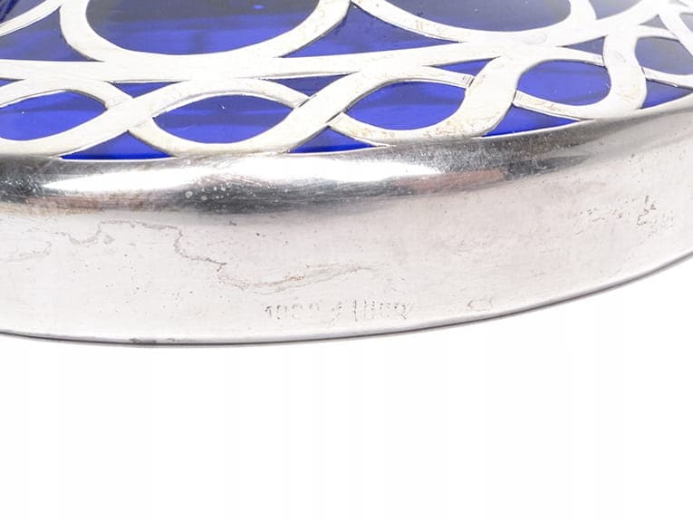 Bomboniera Art Deco, szkło kobaltowe, srebro, proj. J. Beck, Niemcy, lata 20. - 240346