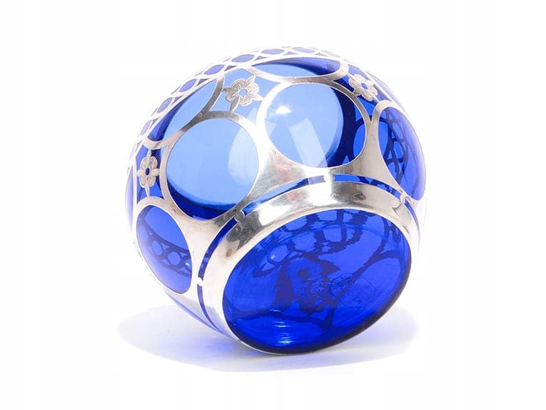 Bomboniera Art Deco, szkło kobaltowe, srebro, proj. J. Beck, Niemcy, lata 20. - 240350