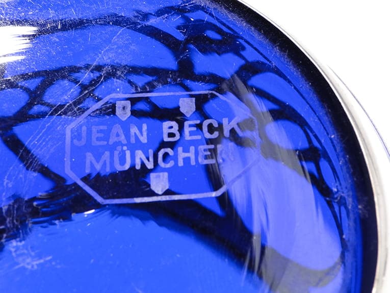 Bomboniera Art Deco, szkło kobaltowe, srebro, proj. J. Beck, Niemcy, lata 20. - 240354