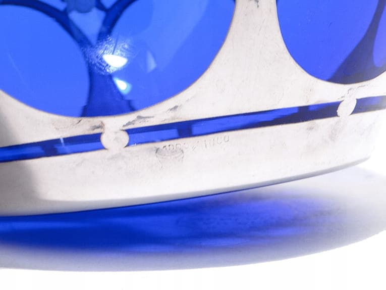 Bomboniera Art Deco, szkło kobaltowe, srebro, proj. J. Beck, Niemcy, lata 20. - 240353