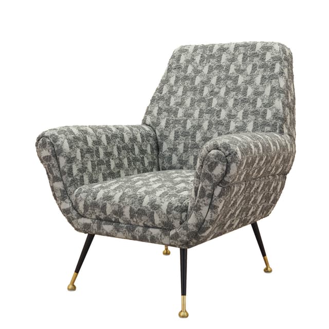 Fotel wypoczynkowy, szary, tkanina, metal, Włochy, lata 70. - WYMIARY