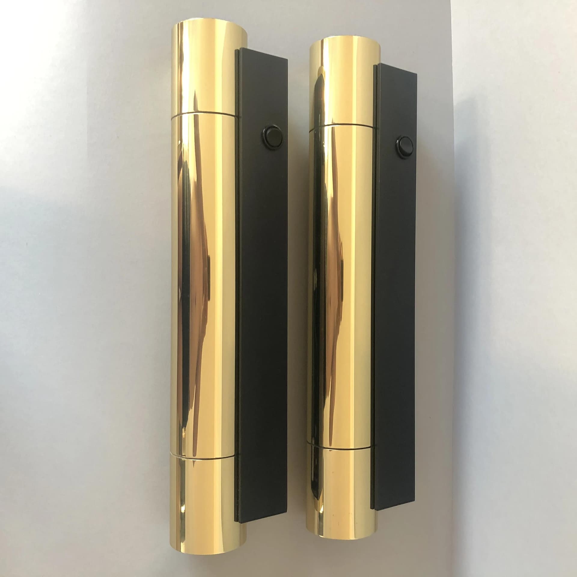 Pair of wall sconces 7134, golden brass, opaline glass, Glashutte Limburg, Germany, 1980s. - 17608