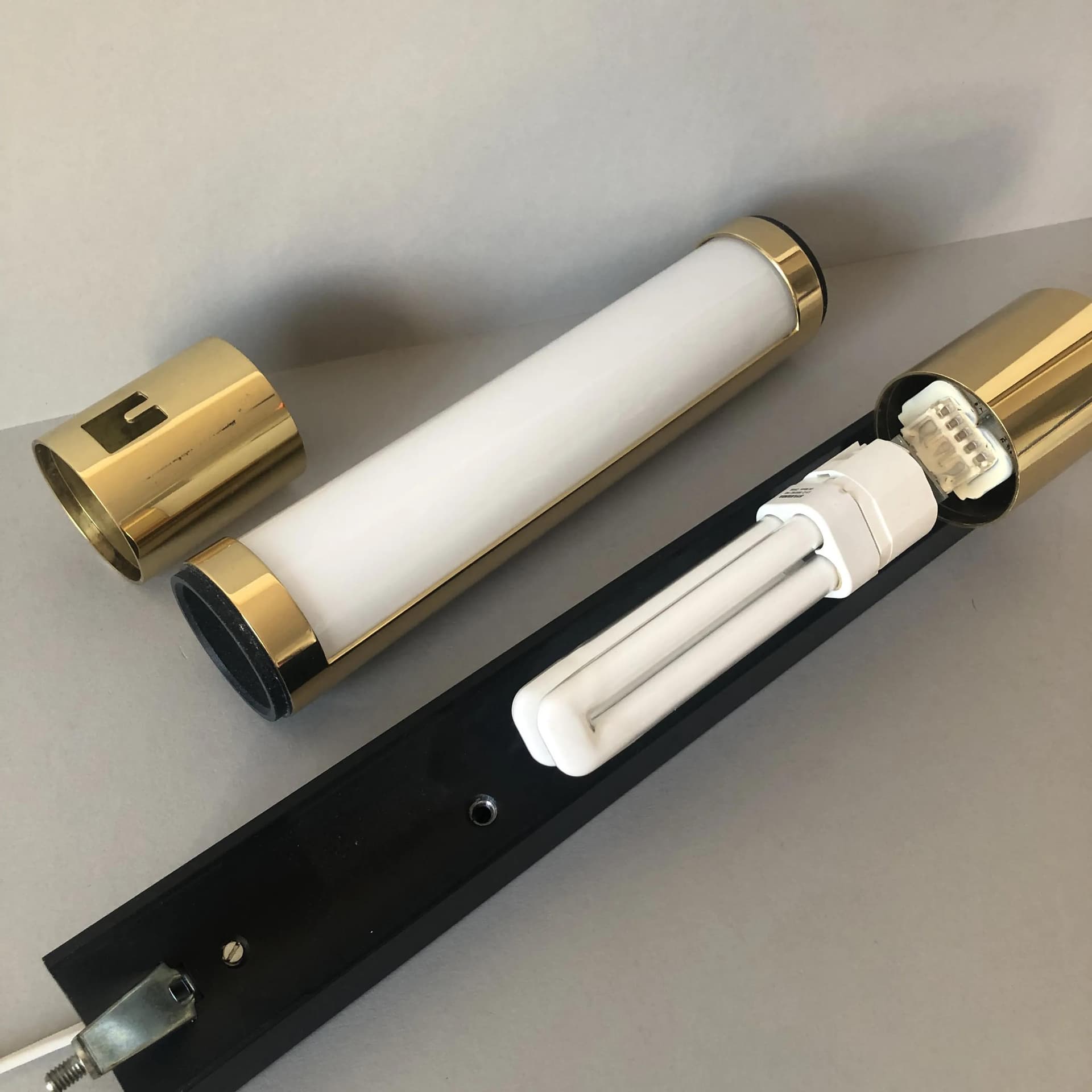 Pair of wall sconces 7134, golden brass, opaline glass, Glashutte Limburg, Germany, 1980s. - 17607