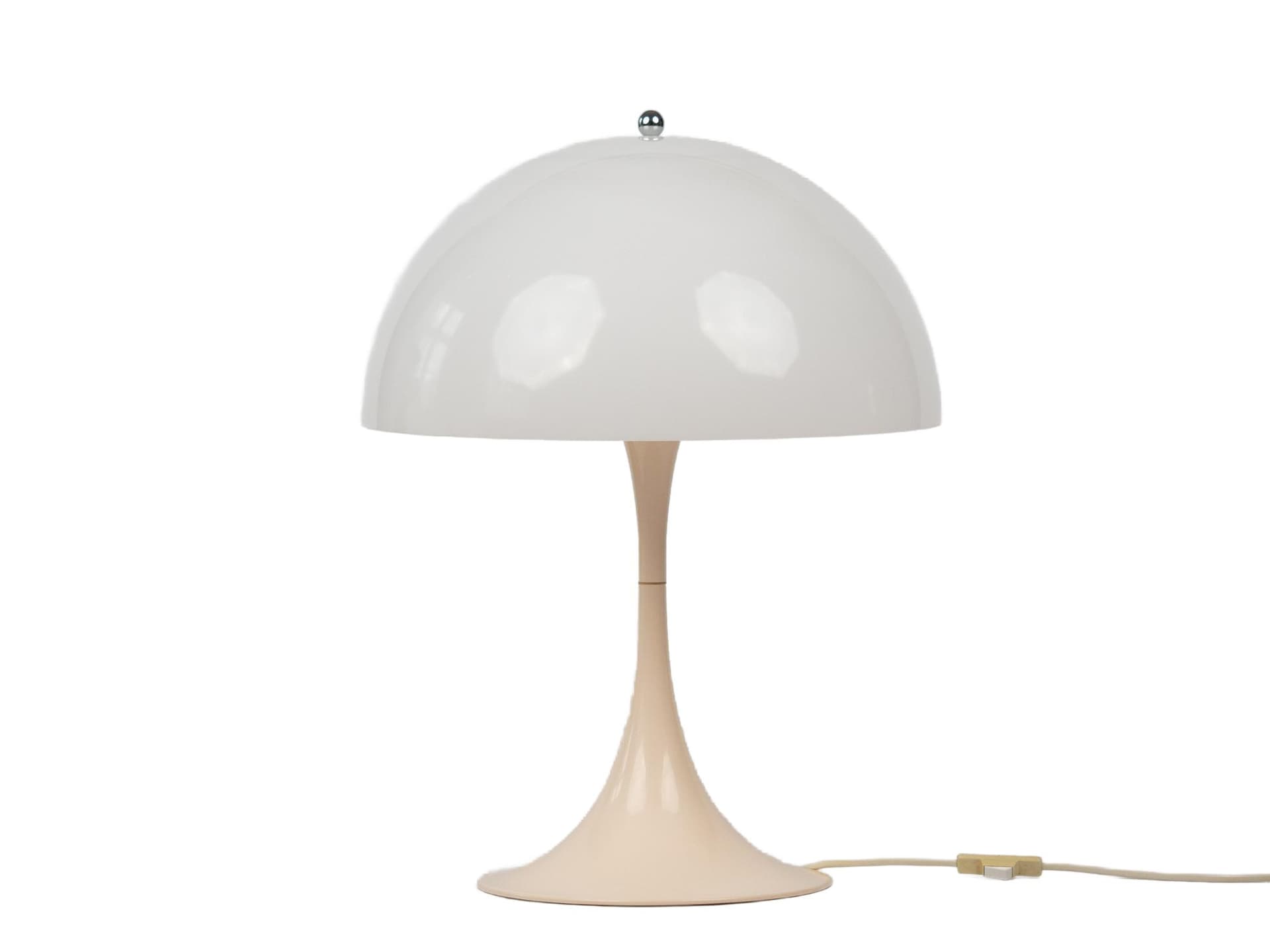 Lampa stołowa Panthella, plastik biały, plastik beżowy, proj. V. Panton, Louis Poulsen, Dania, lata 70.