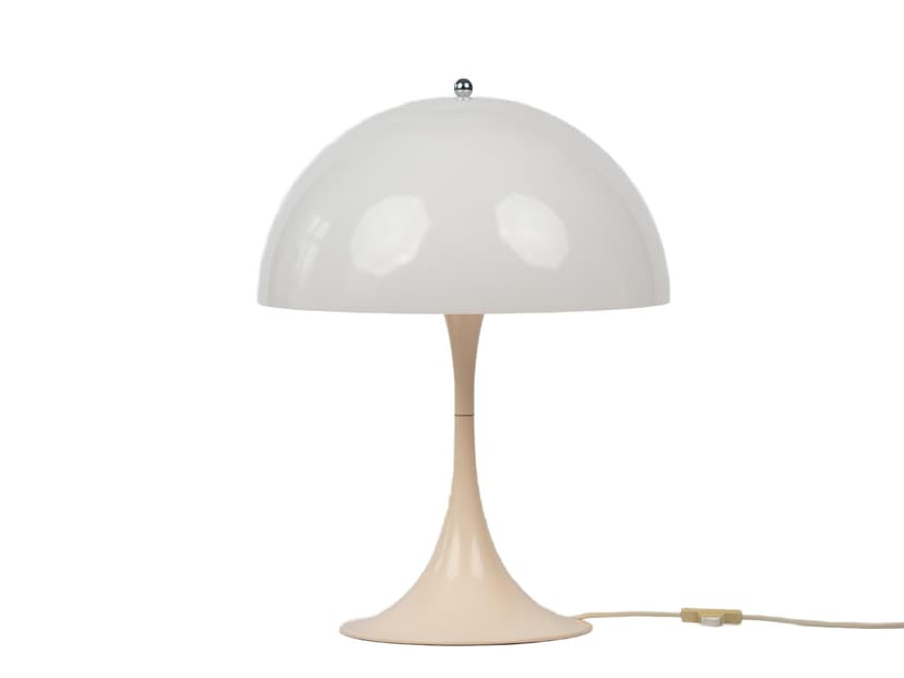 Lampa stołowa Panthella, plastik biały, plastik beżowy, proj. V. Panton, Louis Poulsen, Dania, lata 70.