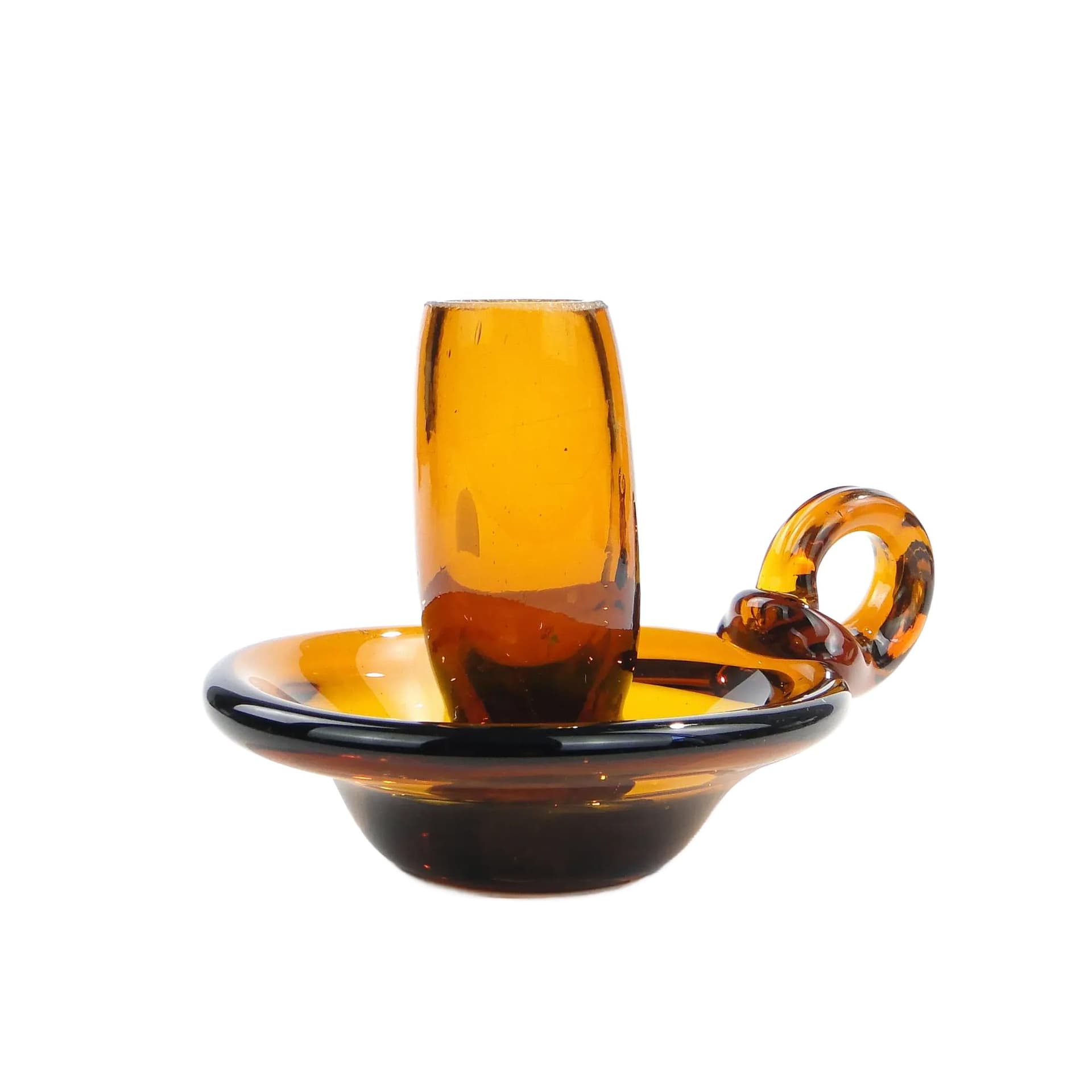 Candlestick, brown glass, by T. Szymański, Poland, 1960s