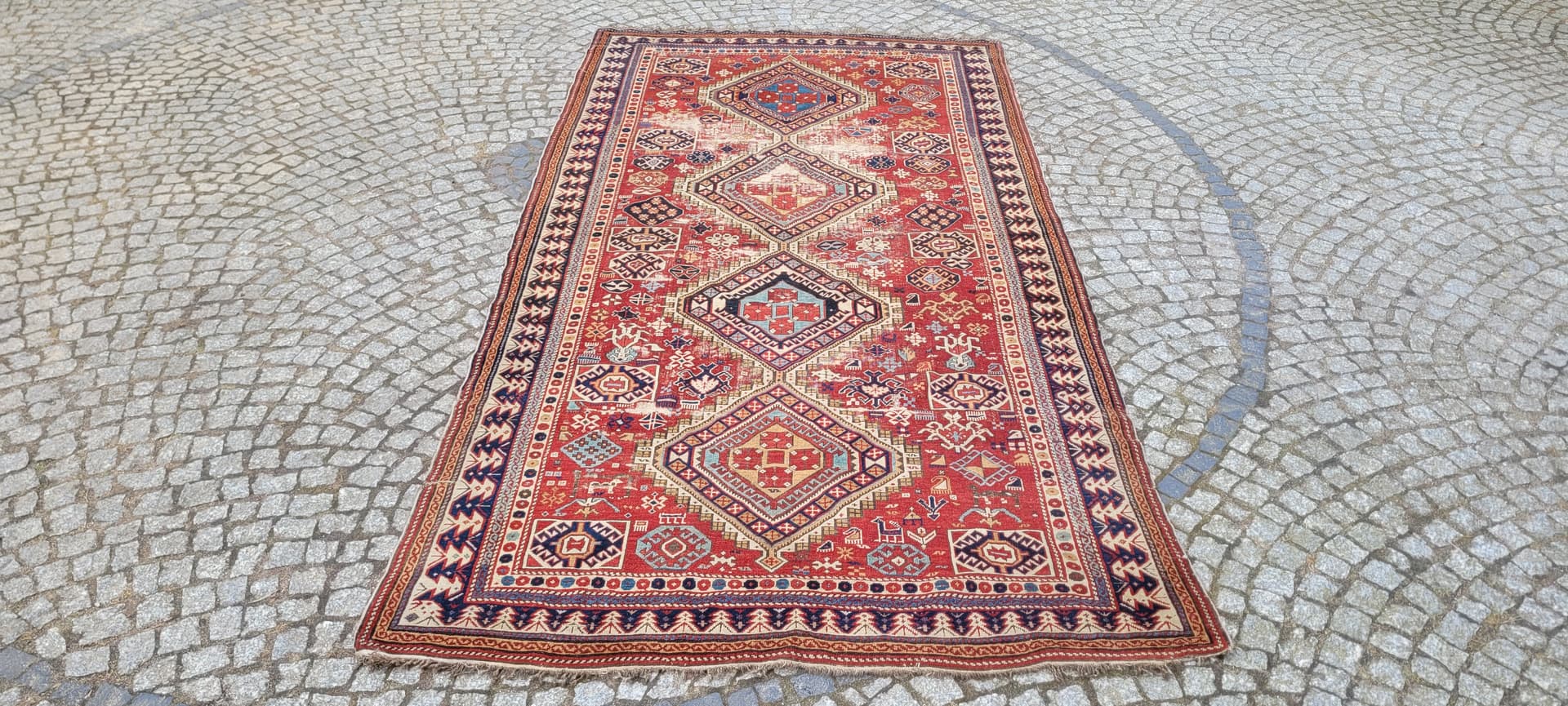 Dywan Kazak 160x310 cm, multikolor, wełna, Azerbejdżan, XIX w. - 242845