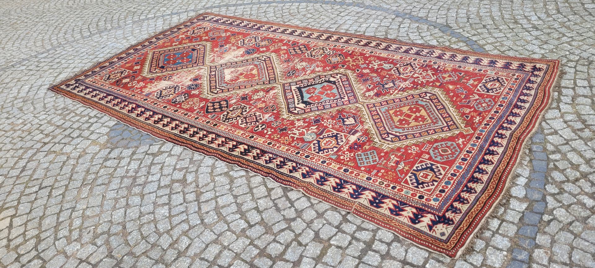 Dywan Kazak 160x310 cm, multikolor, wełna, Azerbejdżan, XIX w. - 242854