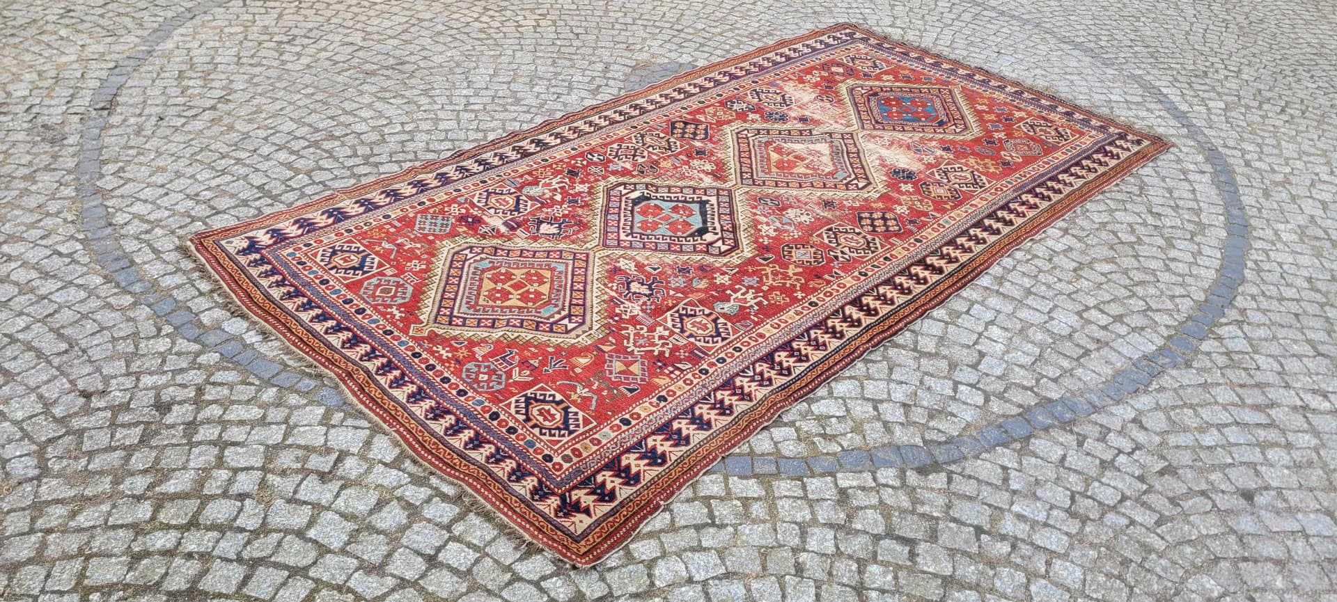 Dywan Kazak 160x310 cm, multikolor, wełna, Azerbejdżan, XIX w. - 242847