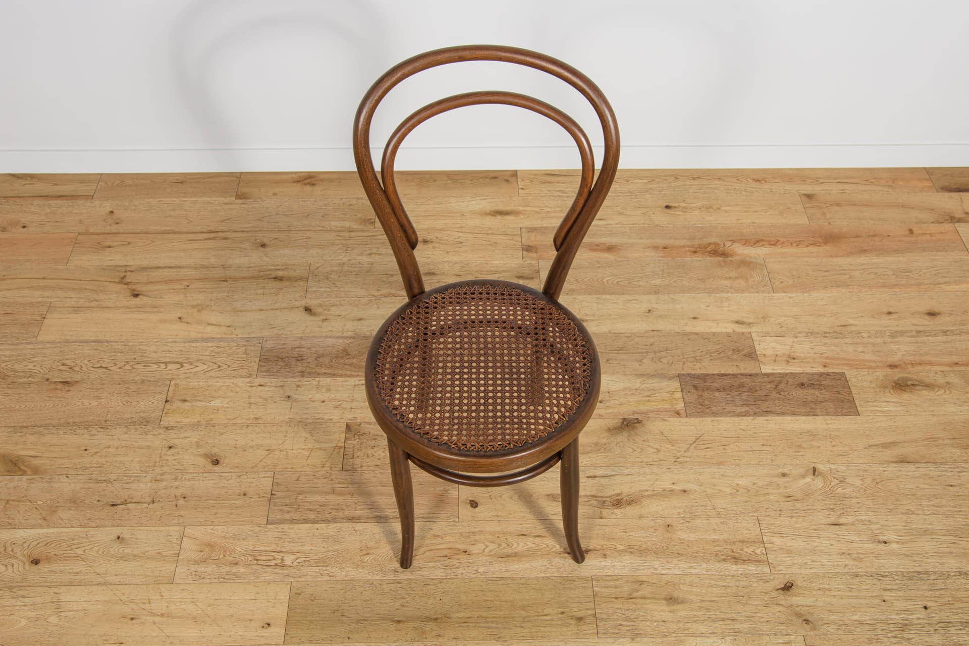 Komplet czterech krzeseł No. 14, drewno brązowy, rattan jasny, proj. J. Hoffmann, Austria, pocz. XX w. - 242977