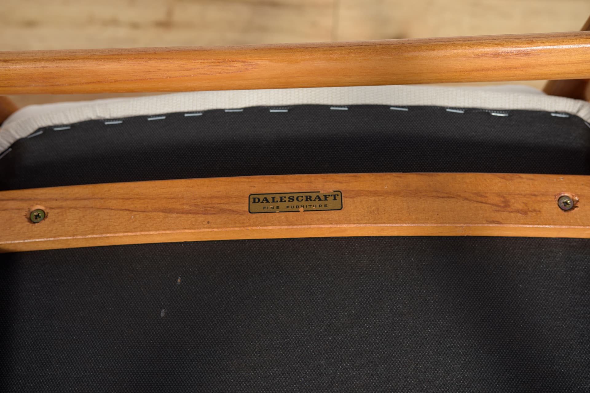 Komplet czterech krzeseł, teak, bawełna beżowa, Wielka Brytania, lata 60. - 243131