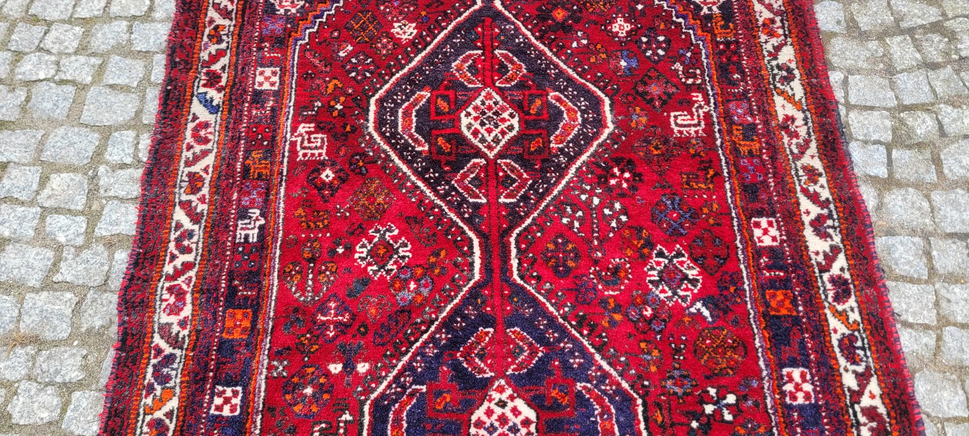 Dywan Kaszkaj, 117x162cm, czerwony, wełna, Iran, lata 60. - 243391