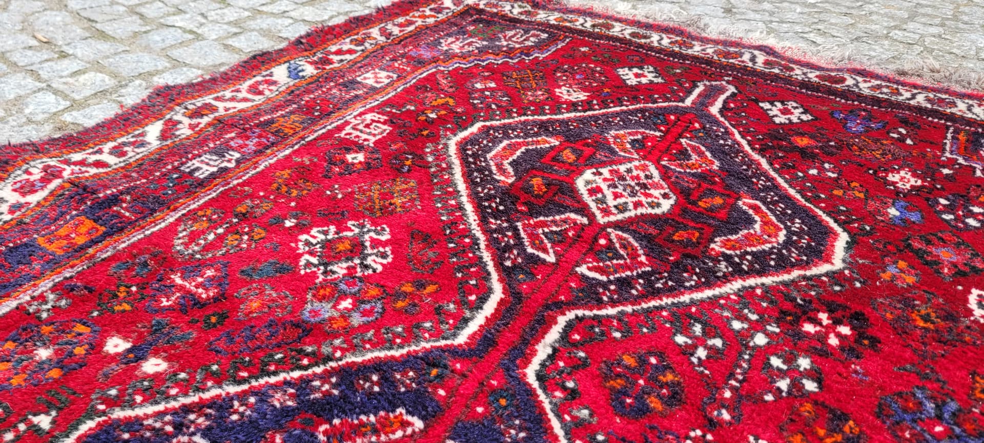 Dywan Kaszkaj, 117x162cm, czerwony, wełna, Iran, lata 60. - 243388