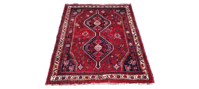 Dywan Kaszkaj, 117x162cm, czerwony, wełna, Iran, lata 60. - WYMIARY
