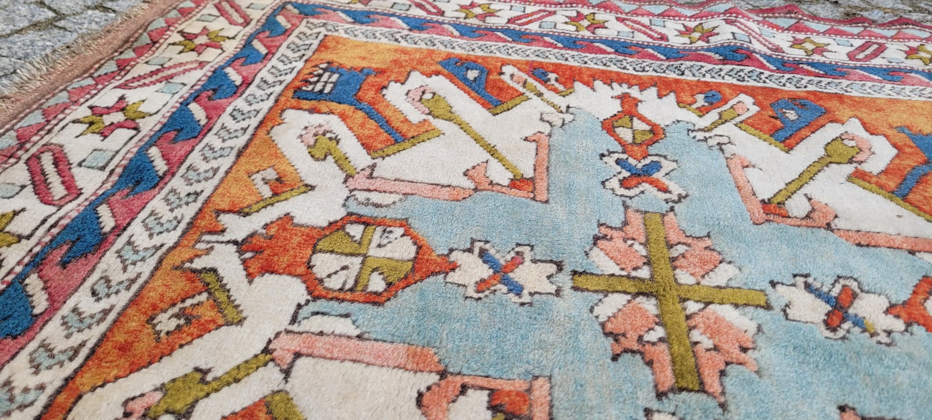 Rug Kazak 195x140 cm, multicolor wool, Turkey, 1970s. - 243531