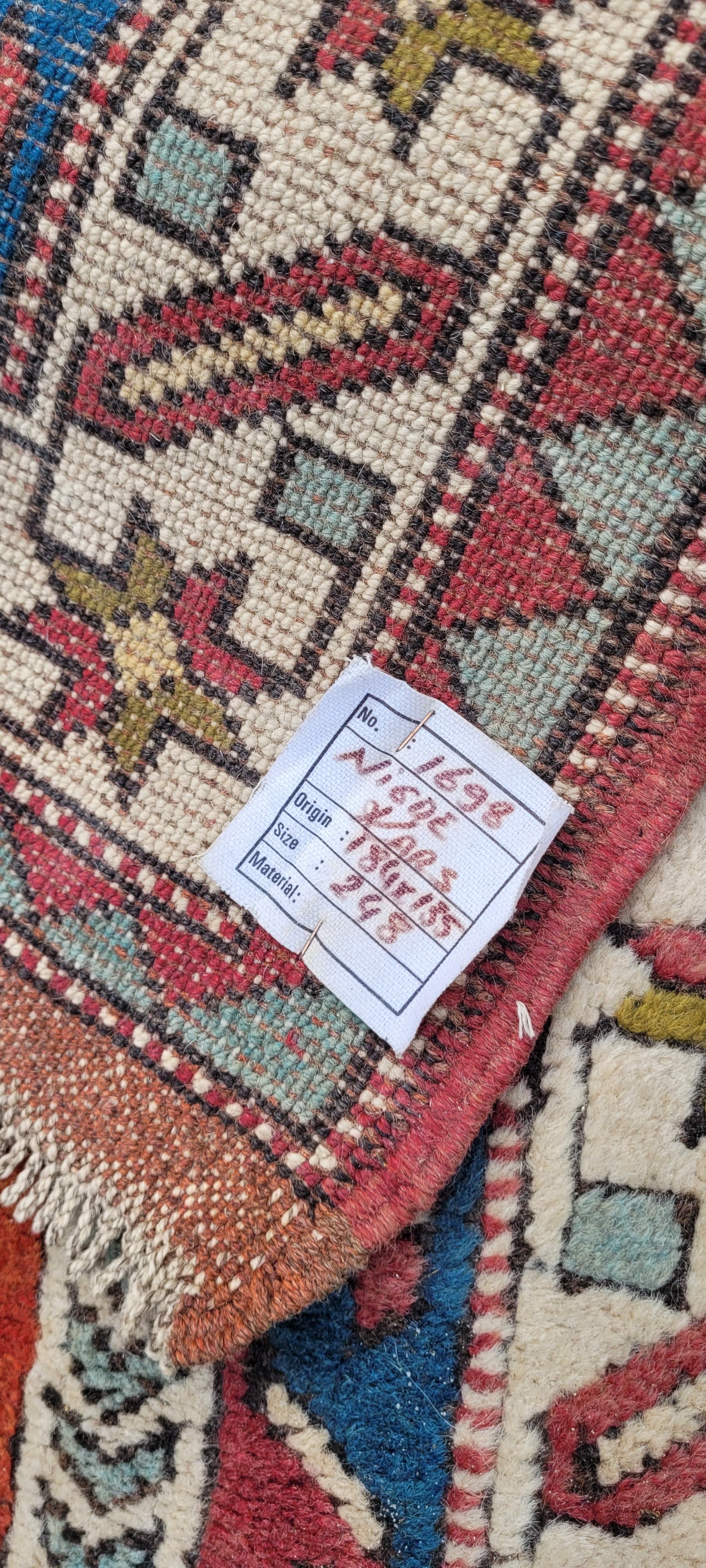 Rug Kazak 195x140 cm, multicolor wool, Turkey, 1970s. - 243540