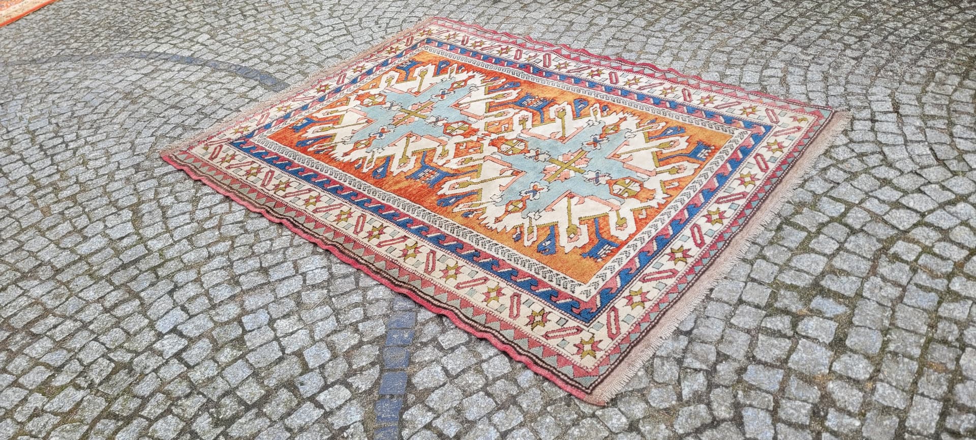 Rug Kazak 195x140 cm, multicolor wool, Turkey, 1970s. - 243535