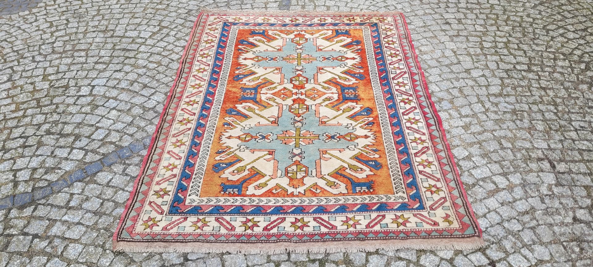 Rug Kazak 195x140 cm, multicolor wool, Turkey, 1970s. - 243536