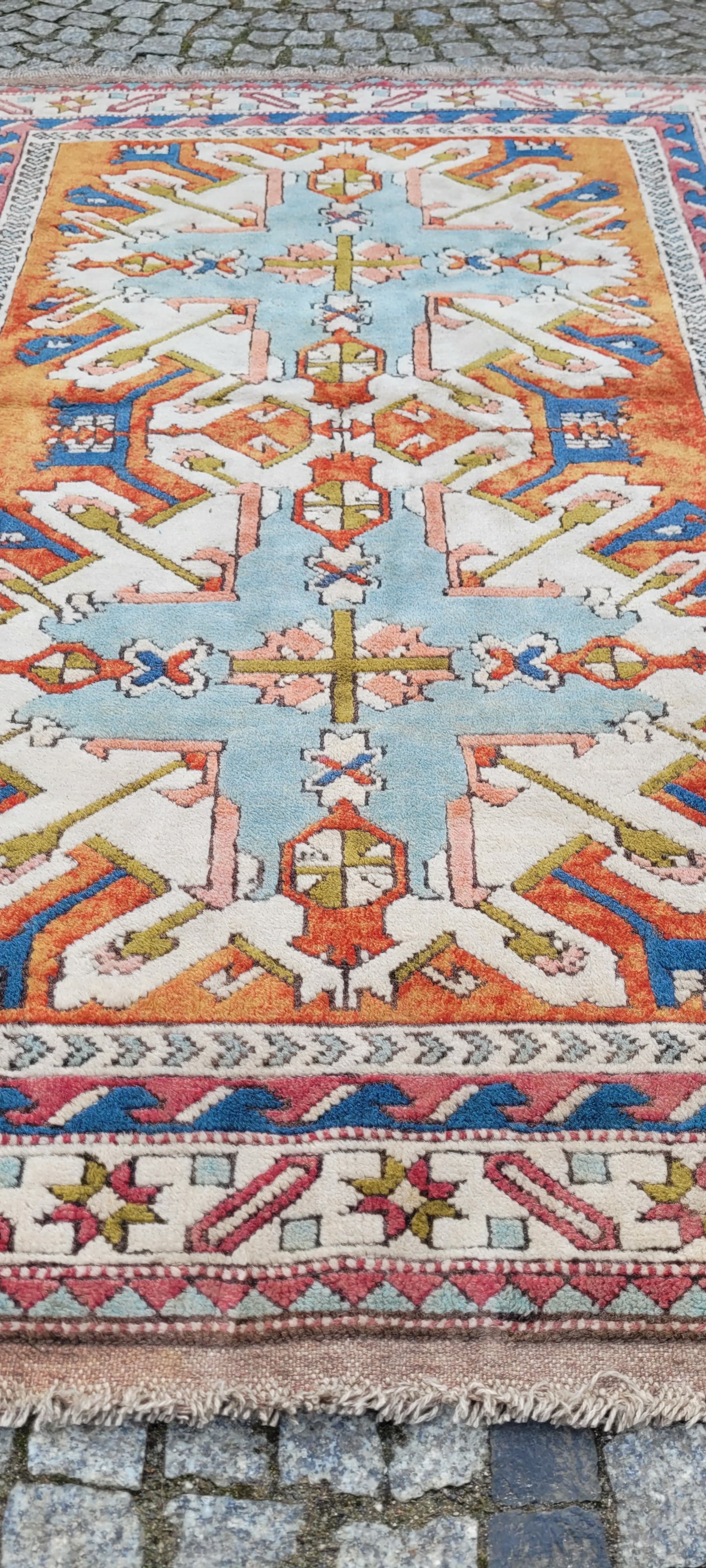 Rug Kazak 195x140 cm, multicolor wool, Turkey, 1970s. - 243532