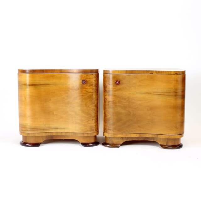 Para szafek nocnych Art Deco, orzech brązowy, proj. J. Halabala, UP Závody, Czechy, lata 30. - WYMIARY