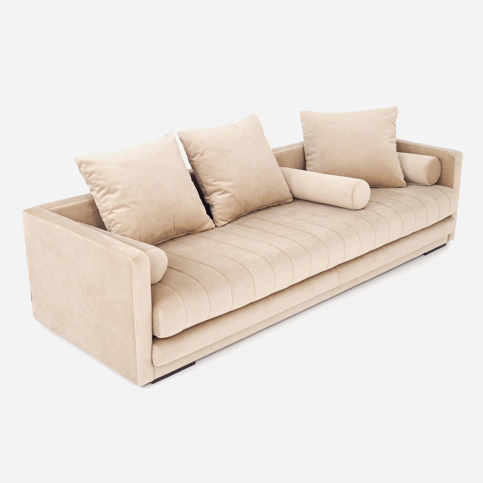 Sofa Kopenhaga, beżowy velvet, drewno, Polska, lata 90. - 17965