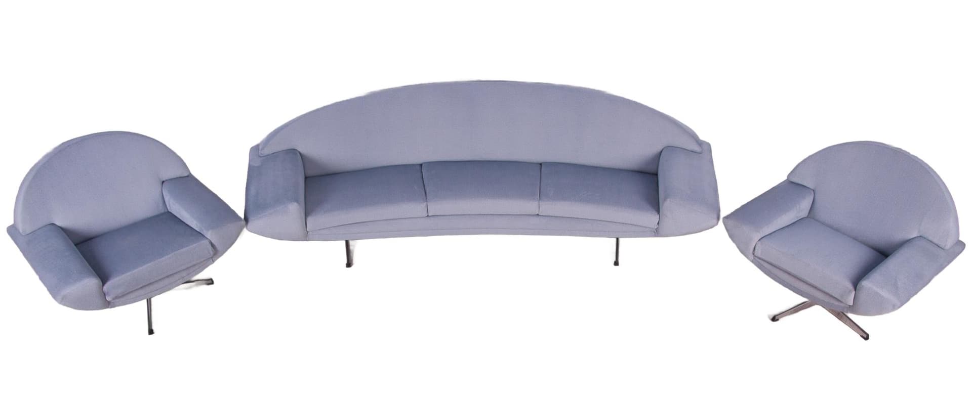 Lounge set Capri, blue velvet, chrome, by J. Andersen, Sweden, 1960s.