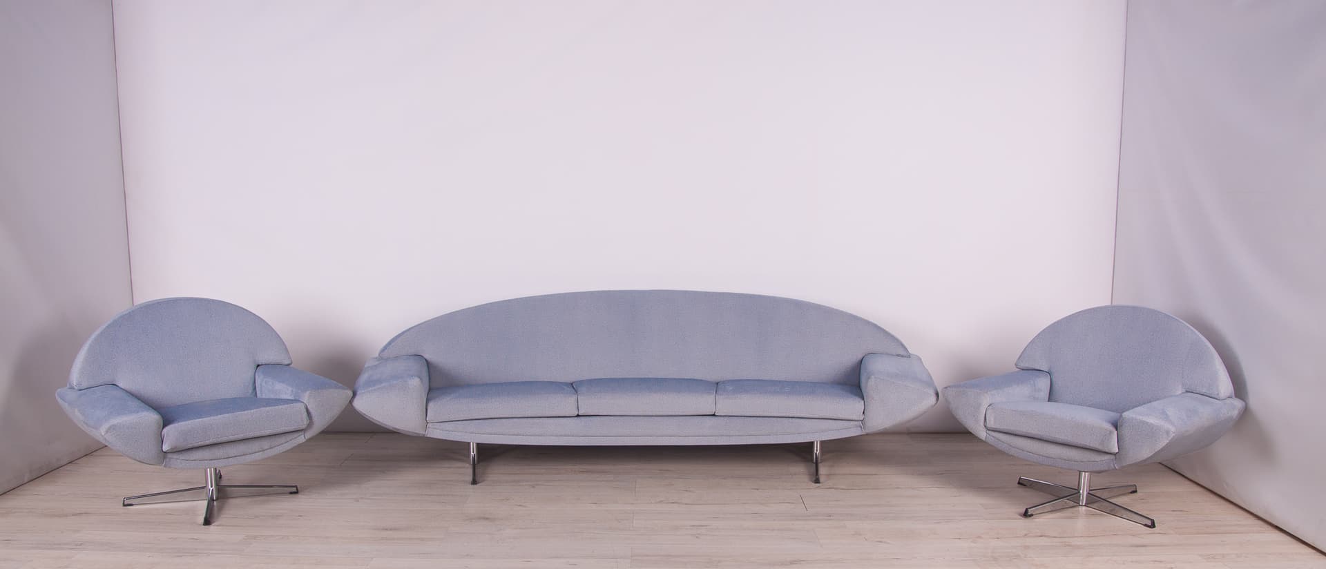 Lounge set Capri, blue velvet, chrome, by J. Andersen, Sweden, 1960s. - 246709