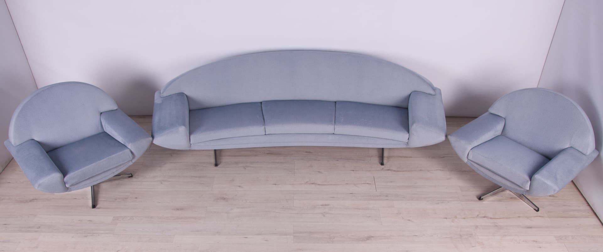 Lounge set Capri, blue velvet, chrome, by J. Andersen, Sweden, 1960s. - 246708