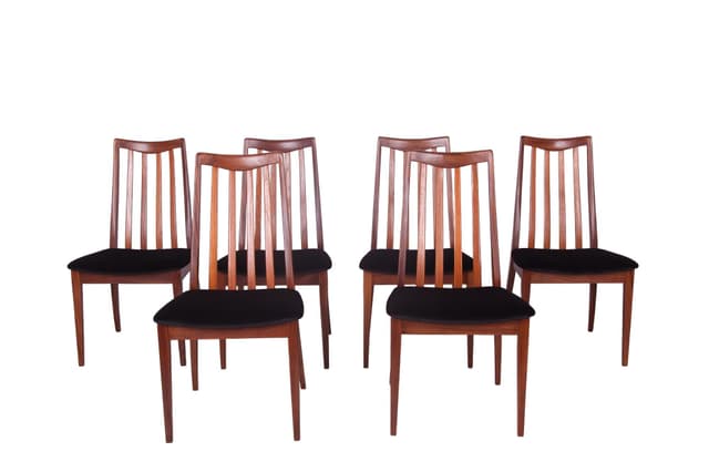 Komplet sześciu krzeseł, velvet czarny, teak brązowy, proj. L. Dandy, G-Plan, Wielka Brytania, lata 60. - WYMIARY