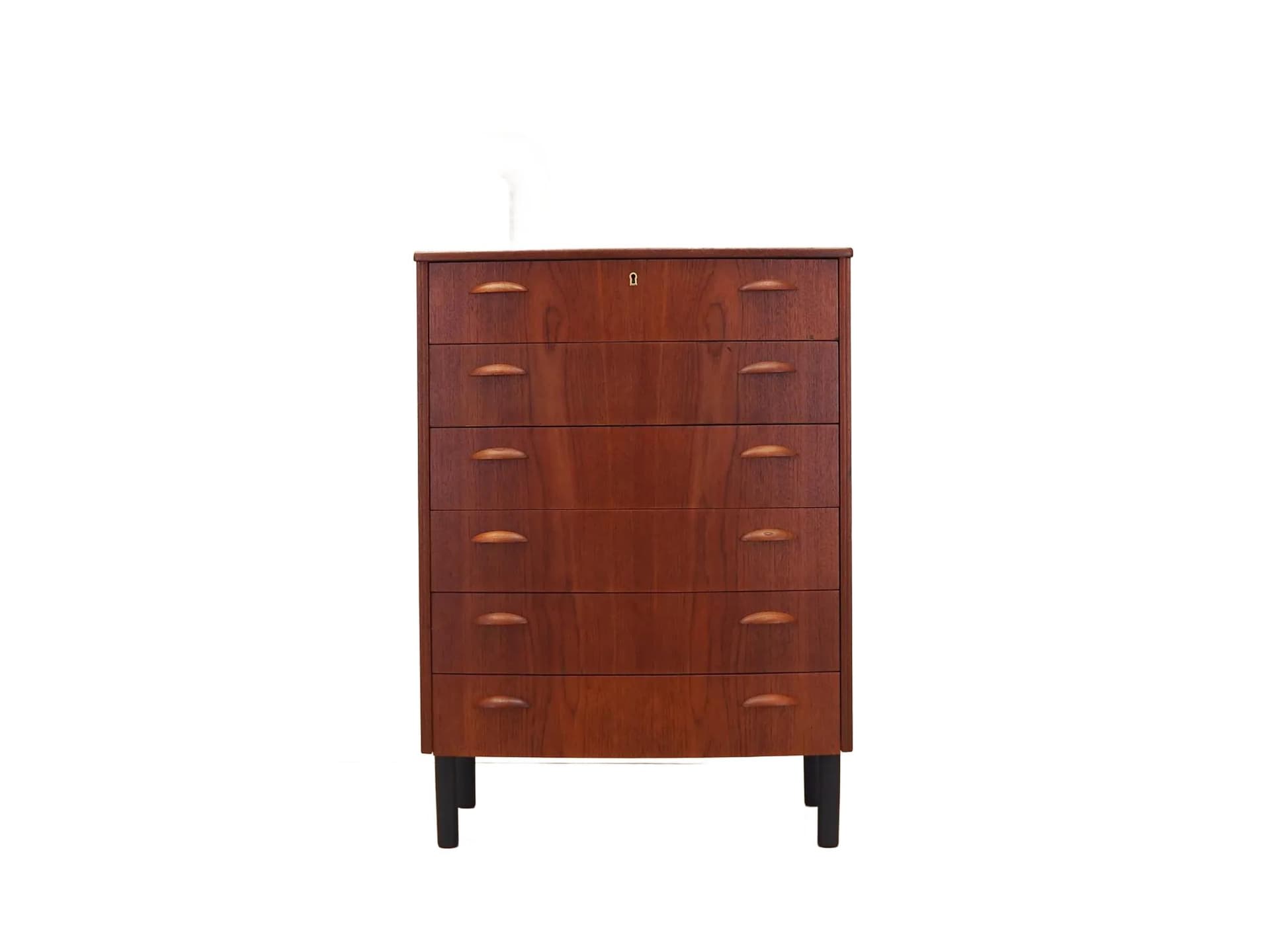 Komoda, mid-century modern, teak pomarańczowy, drewno czarne, Dania, lata 70.