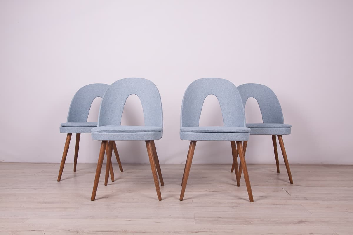 Set of four chairs, blue upholstery, oak wood, by A. Suman, Tatra Nabytok, Czechoslovakia, 1960s. - 247205