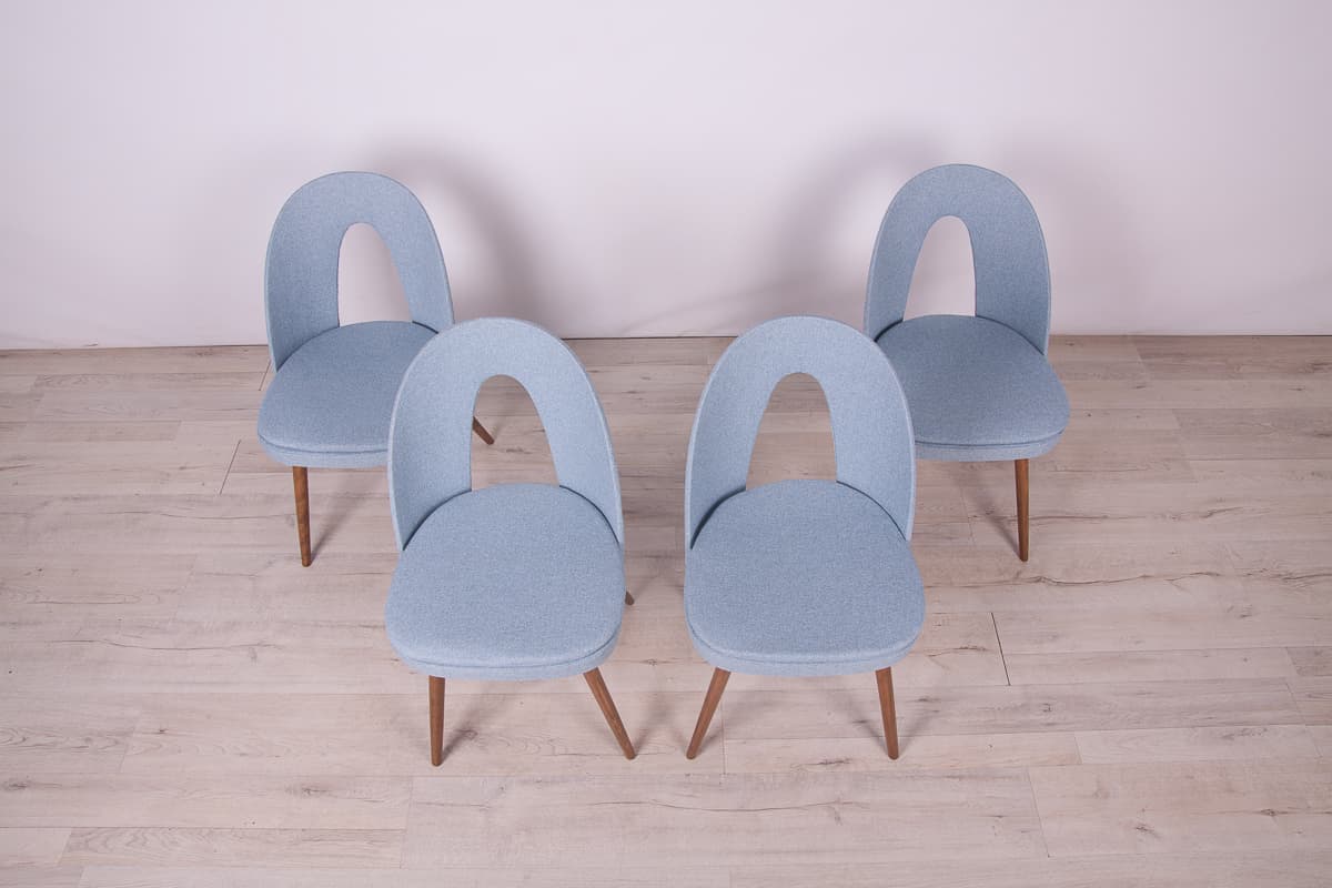 Set of four chairs, blue upholstery, oak wood, by A. Suman, Tatra Nabytok, Czechoslovakia, 1960s. - 247207