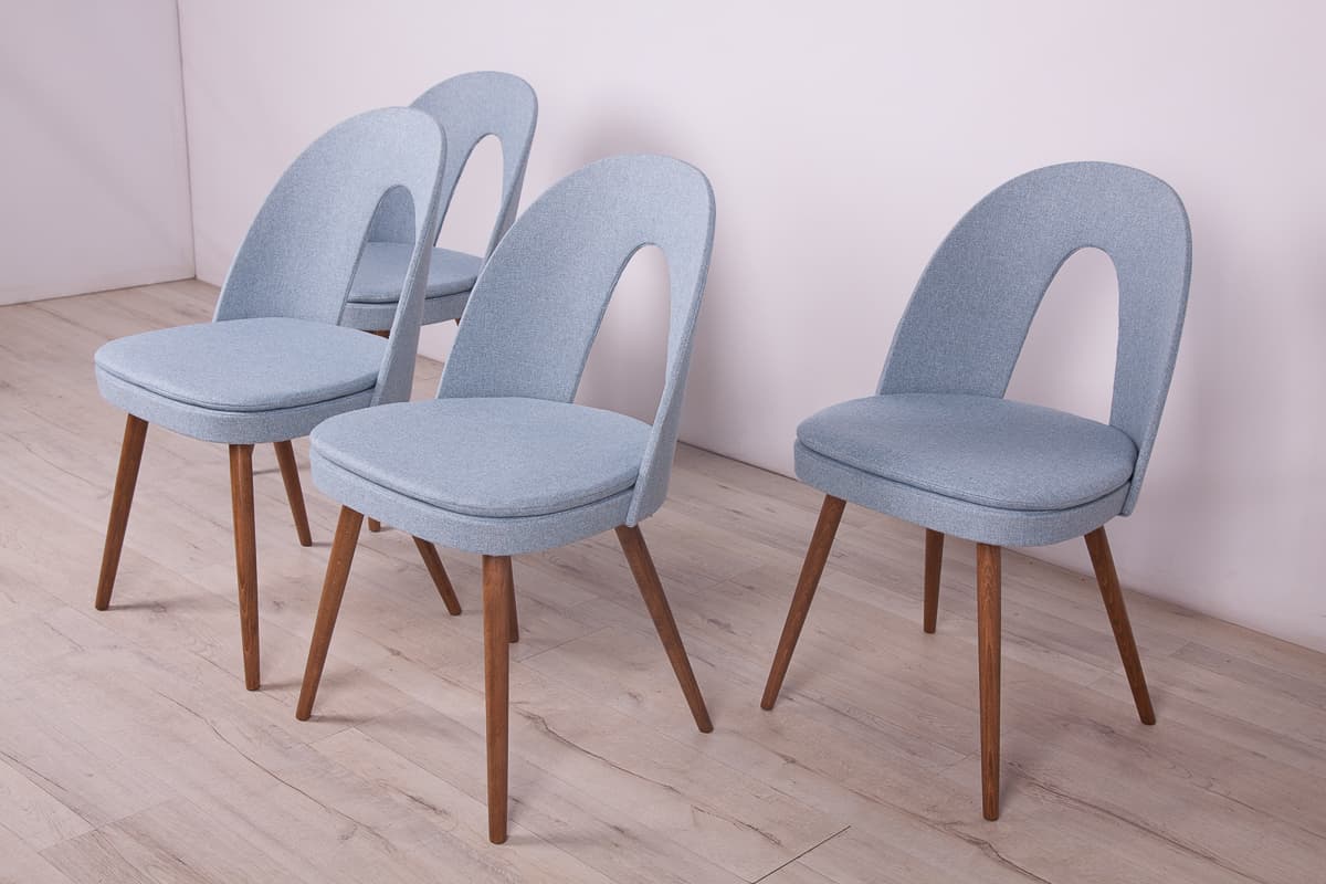Set of four chairs, blue upholstery, oak wood, by A. Suman, Tatra Nabytok, Czechoslovakia, 1960s. - 247208
