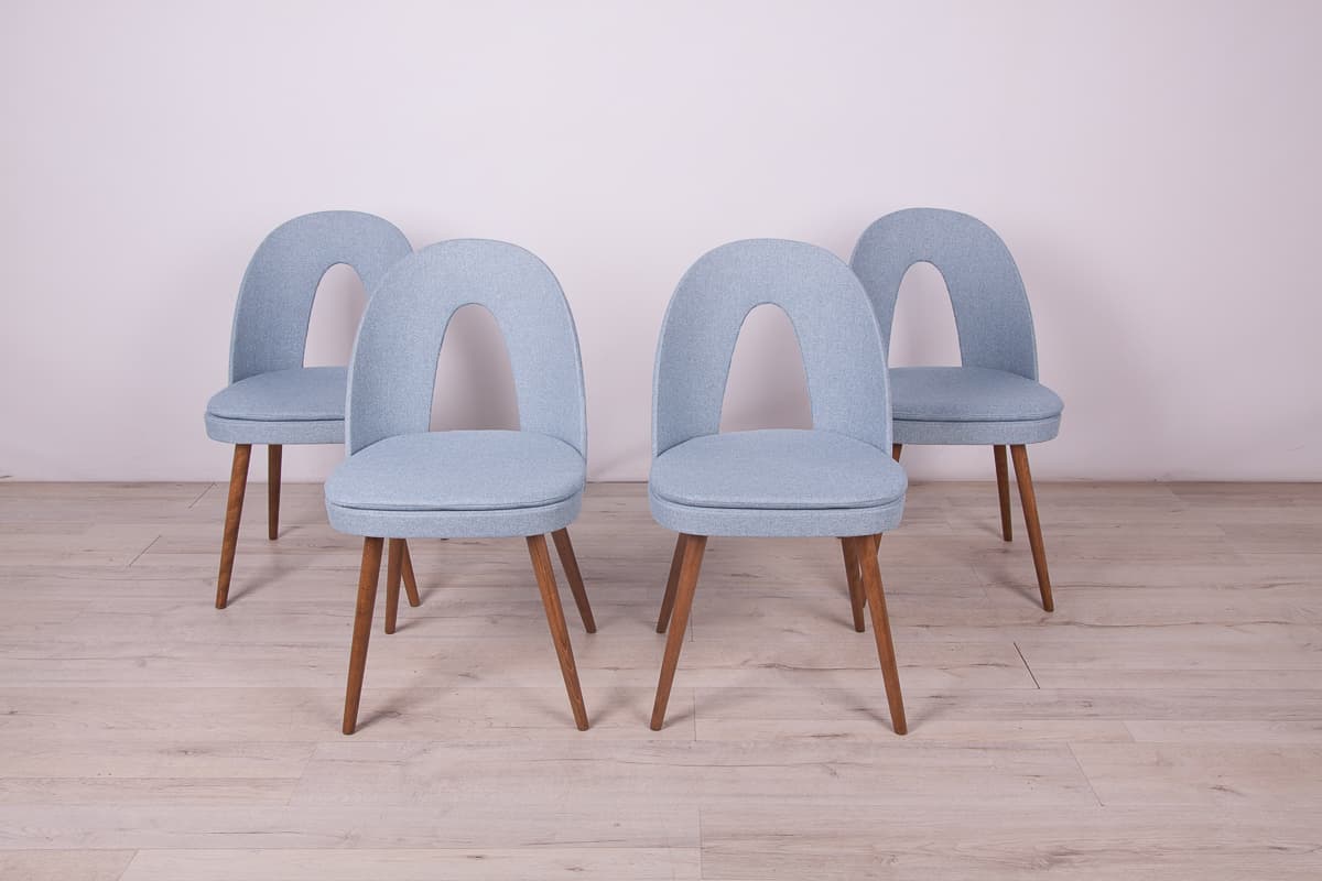 Set of four chairs, blue upholstery, oak wood, by A. Suman, Tatra Nabytok, Czechoslovakia, 1960s. - 247206