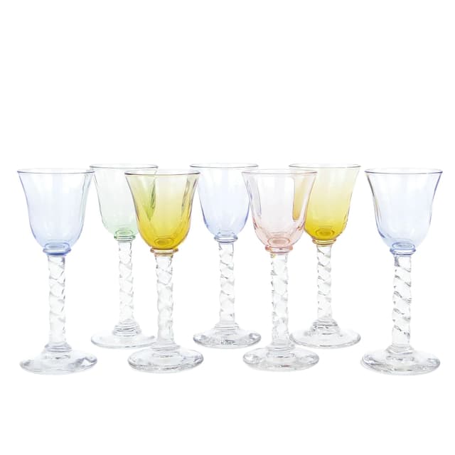 Set of liqueur glasses Art Nouveau, multicolor, glass, Czechoslovakia, early 20th c. - DIMENSION