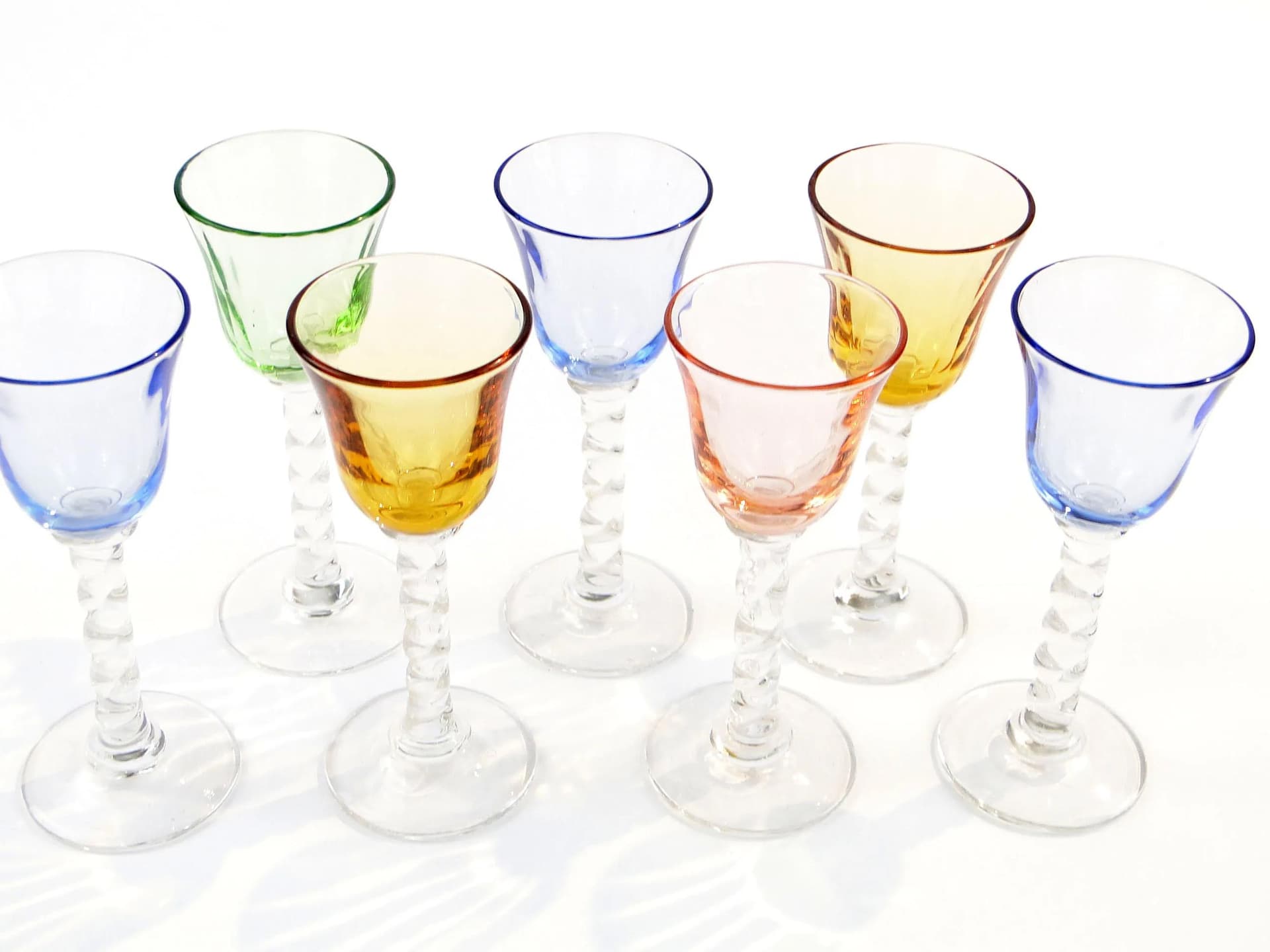 Set of liqueur glasses Art Nouveau, multicolor, glass, Czechoslovakia, early 20th c. - 18229