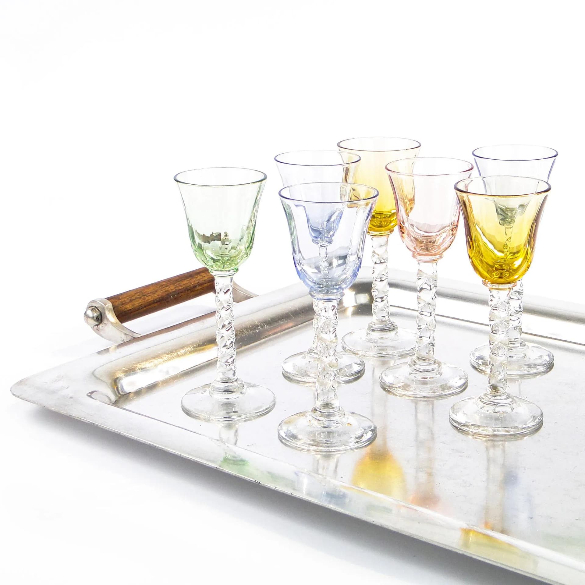Set of liqueur glasses Art Nouveau, multicolor, glass, Czechoslovakia, early 20th c. - 18233