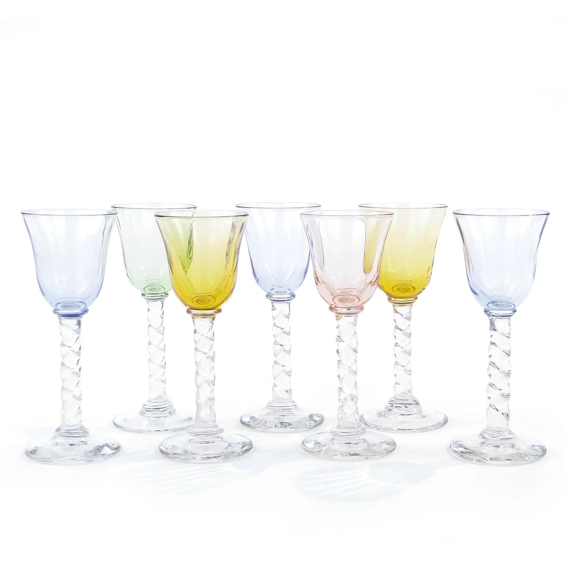 Set of liqueur glasses Art Nouveau, multicolor, glass, Czechoslovakia, early 20th c. - 18226