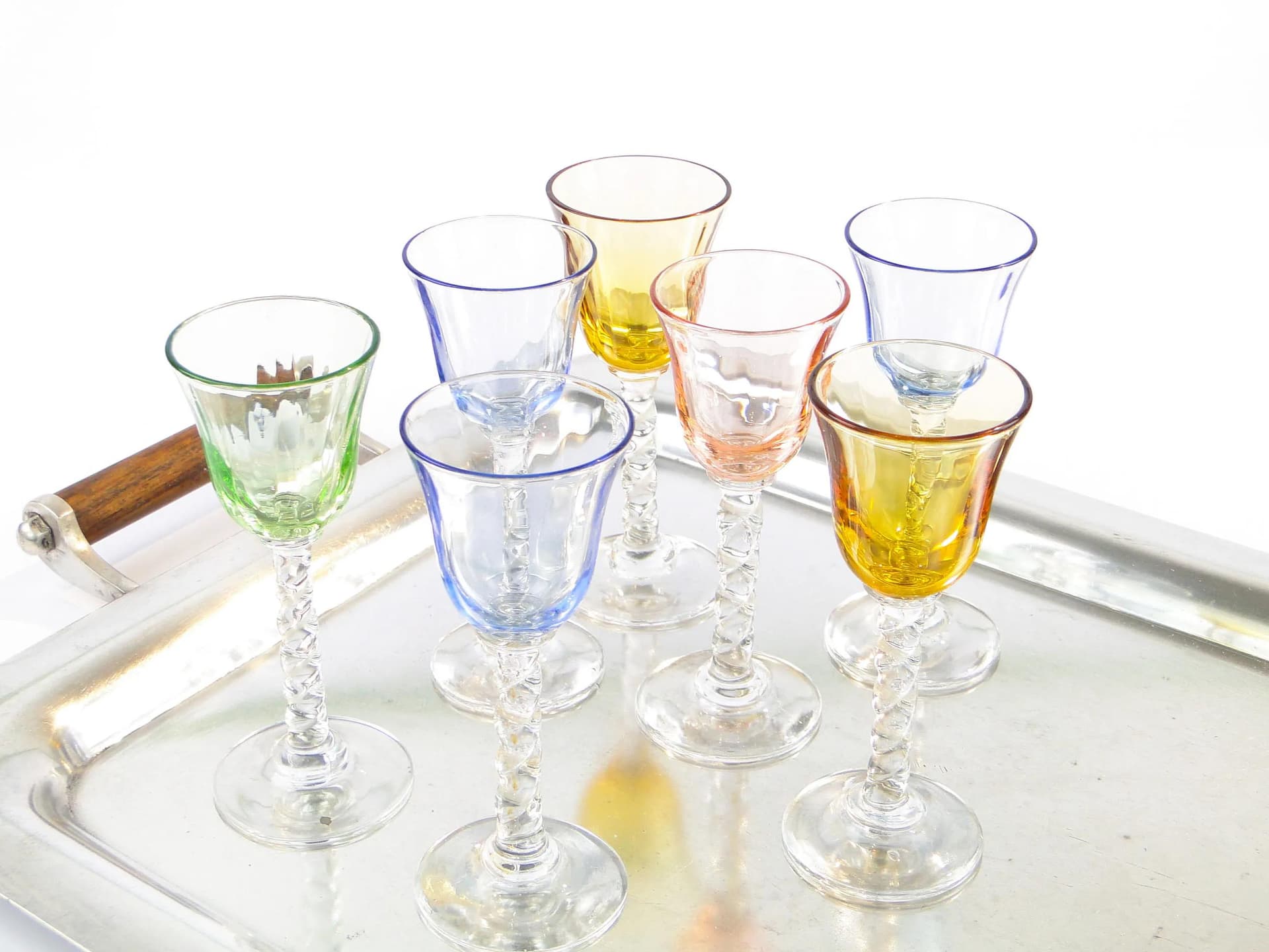 Set of liqueur glasses Art Nouveau, multicolor, glass, Czechoslovakia, early 20th c. - 18234