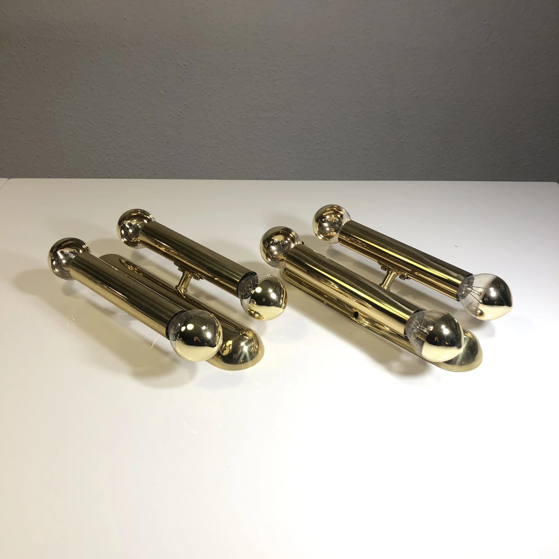 Pair of wall sconces, golden, metal, V.L.S Leuchten, Germany, 1980s. - 18165