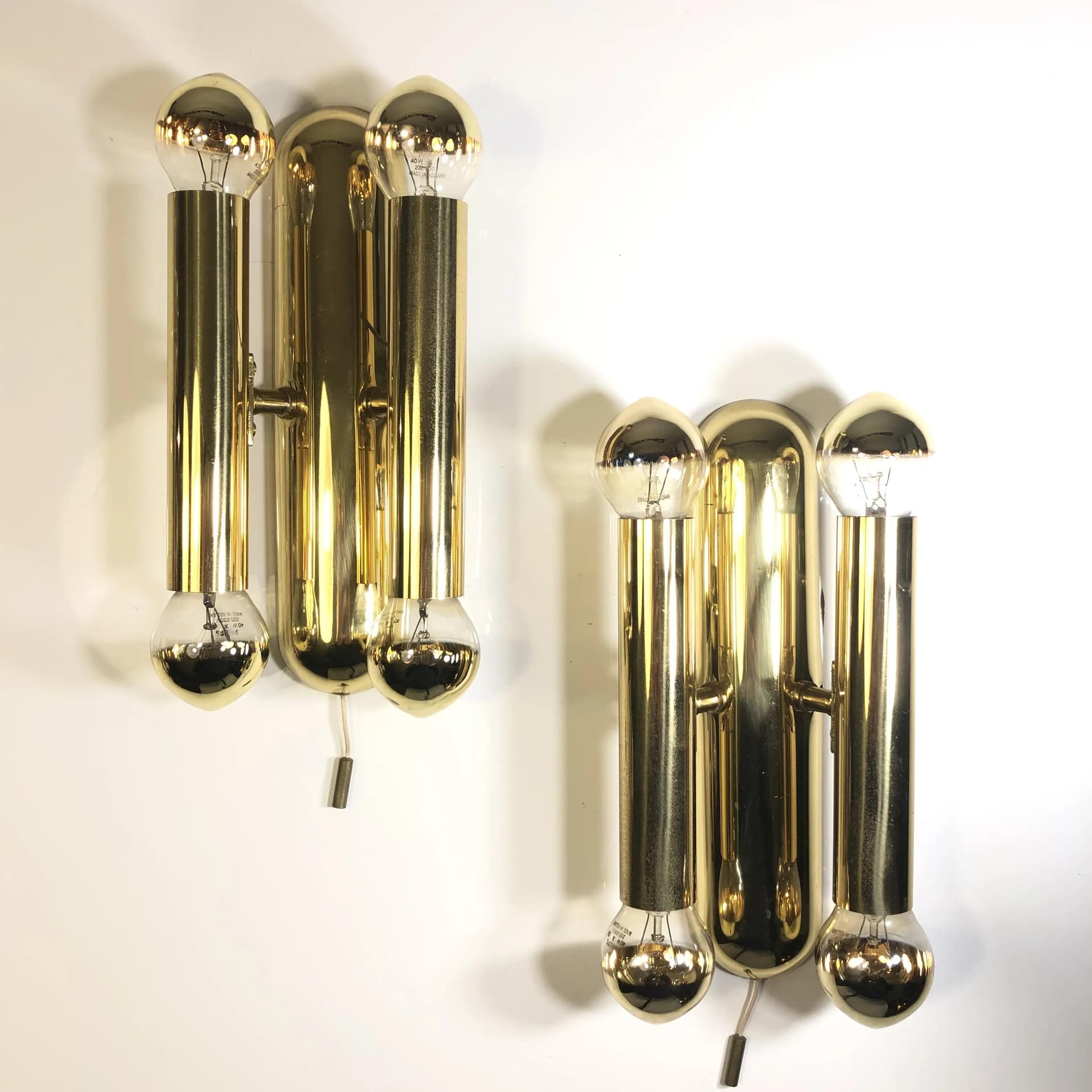 Pair of wall sconces, golden, metal, V.L.S Leuchten, Germany, 1980s. - 18164