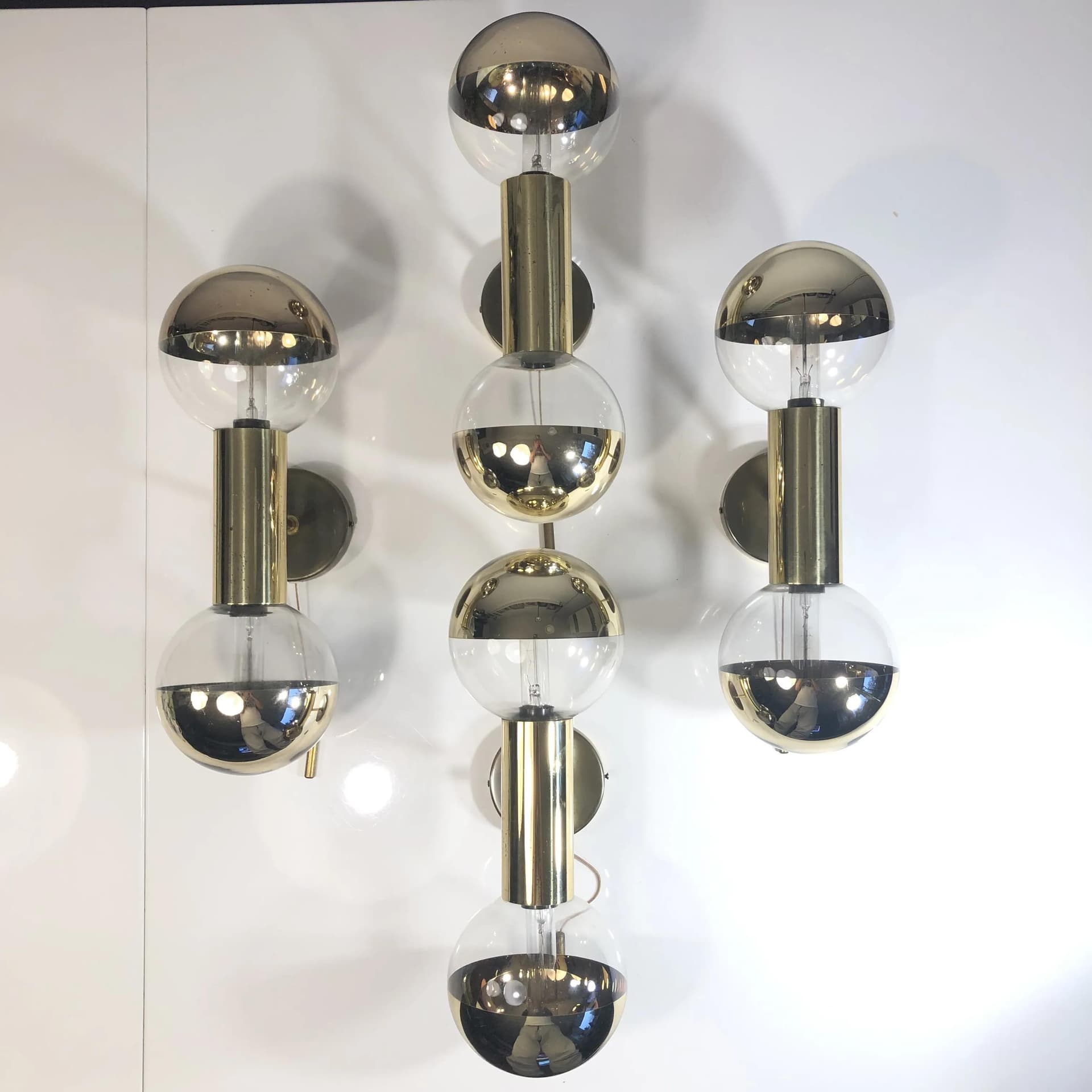 Set of wall sconces, gilded brass, glass, by M. Ishi, Staff Leuchten, Germany, 1970s. - 18157