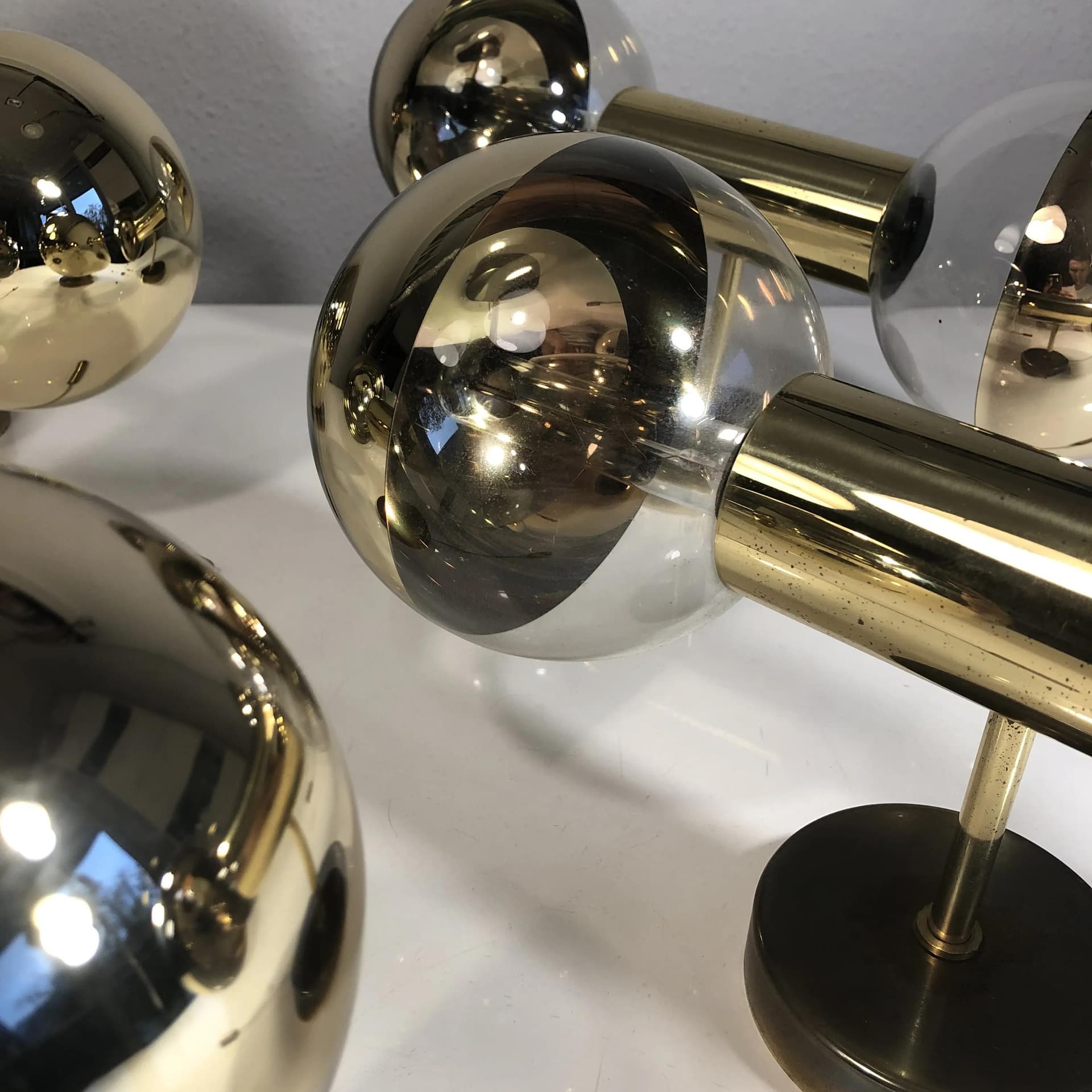 Set of wall sconces, gilded brass, glass, by M. Ishi, Staff Leuchten, Germany, 1970s. - 18162