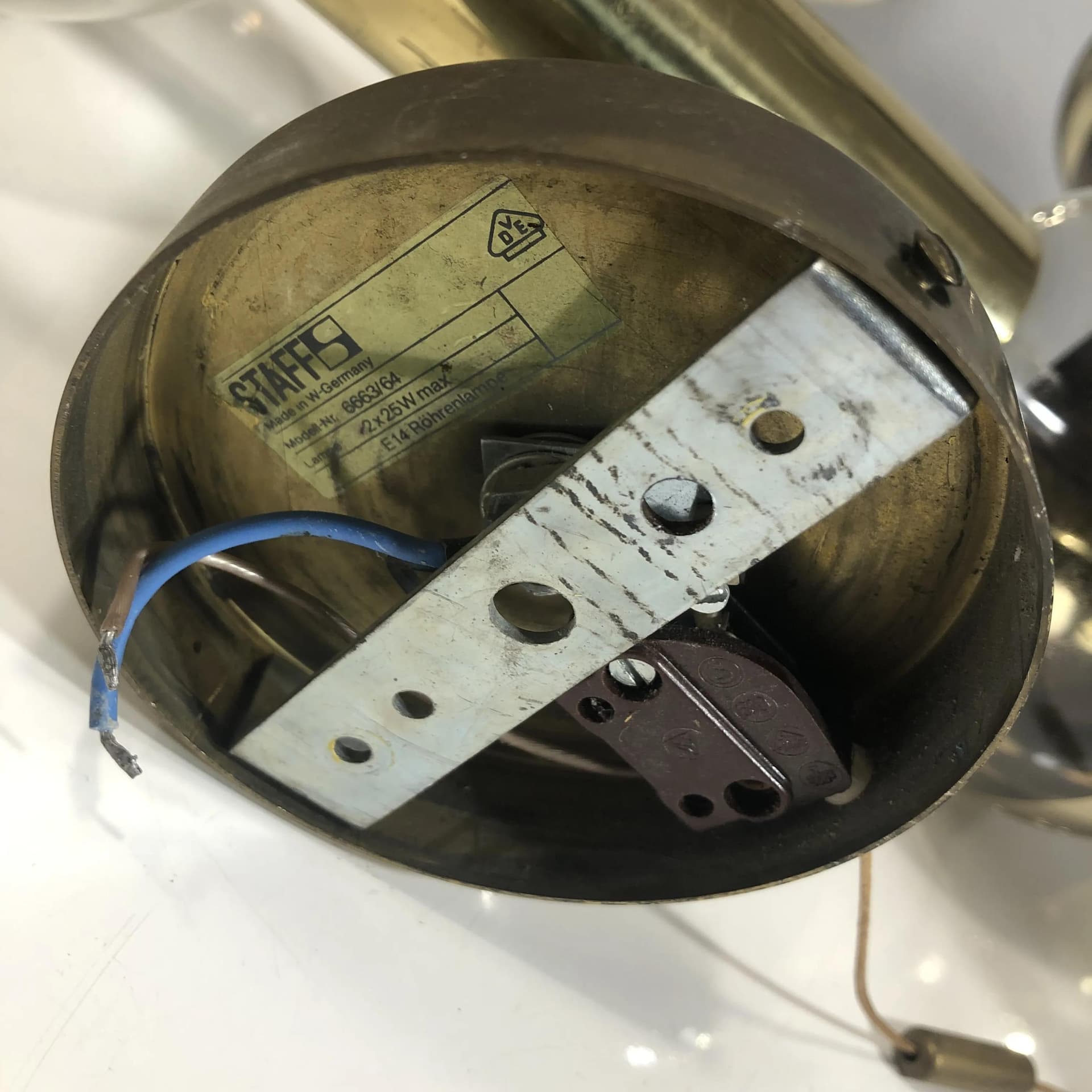 Set of wall sconces, gilded brass, glass, by M. Ishi, Staff Leuchten, Germany, 1970s. - 18161