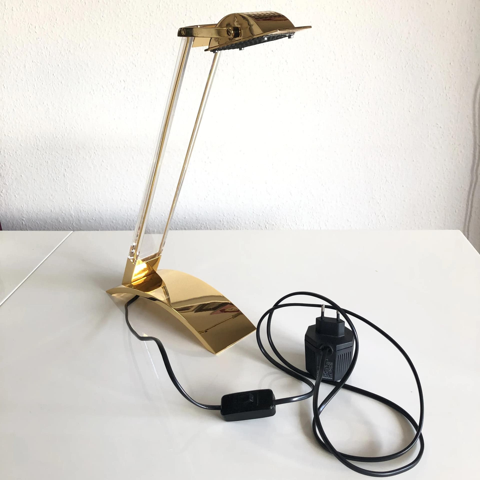 Desk lamp, golden, brass acrylic, Spain, 1980s. - 18212