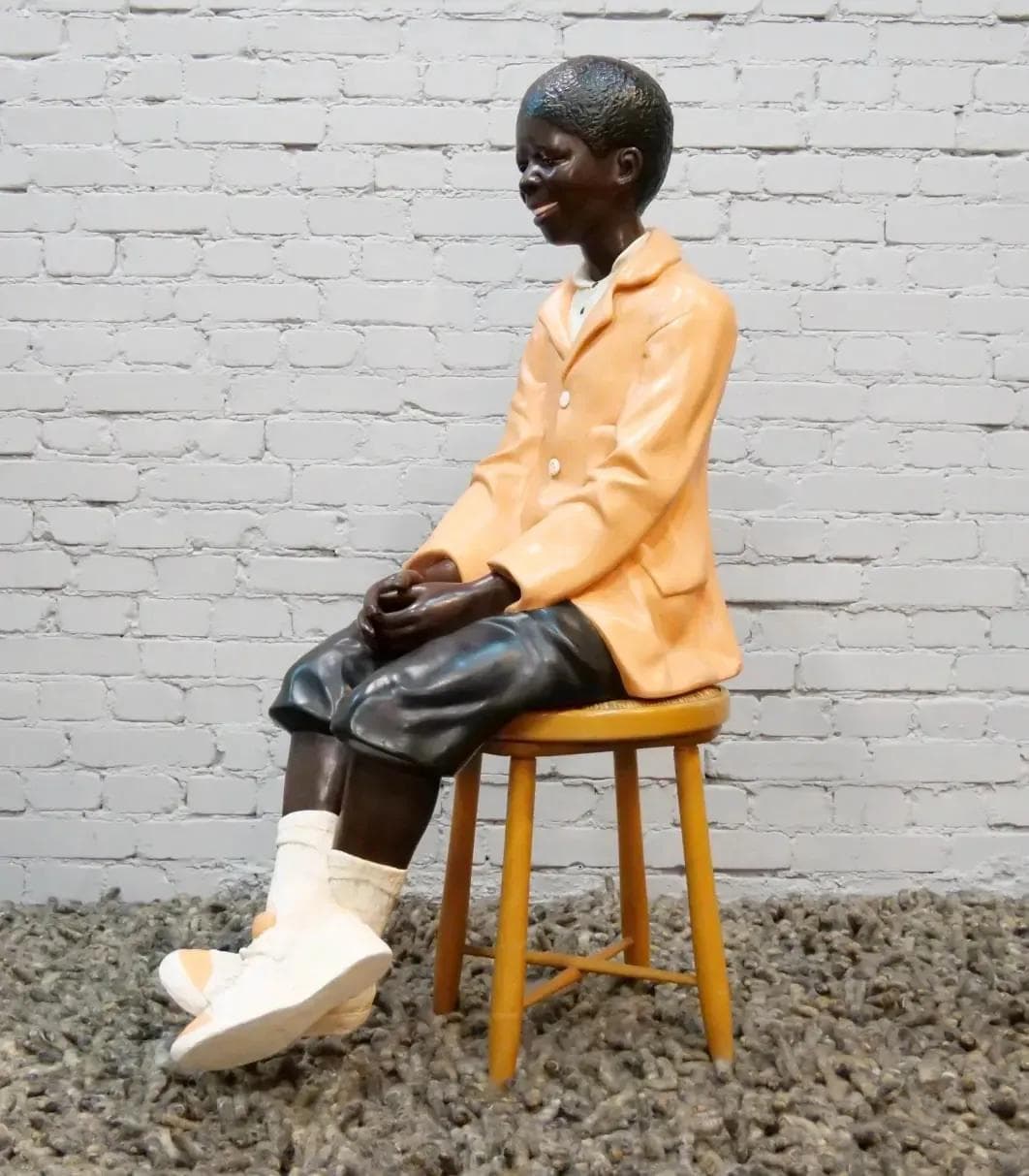 Life-Size Boy Sculpture, black orange polychrome, Apparence Paris, France, 1980s. - 18531