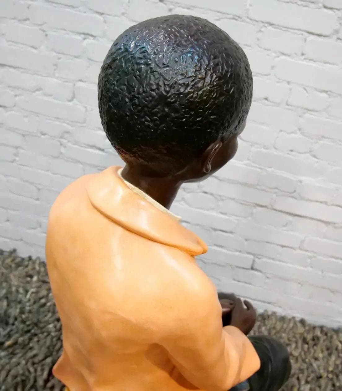 Life-Size Boy Sculpture, black orange polychrome, Apparence Paris, France, 1980s. - 18529